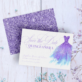 Quinceanera för Lavender & Blue Glitter Girly Dres Spara Datumet