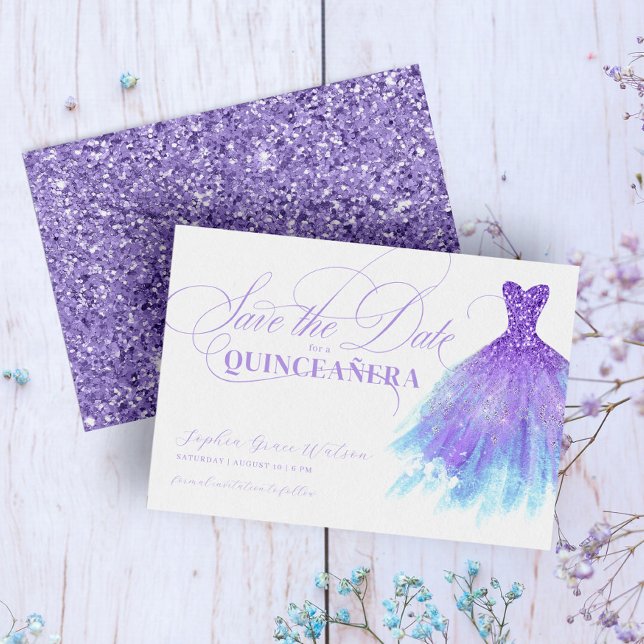 Quinceanera för Lavender & Blue Glitter Girly Dres Spara Datumet (Skapare uppladdad)