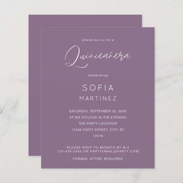 Quinceanera för MOD av Lila av budgetplommon (Fram/baksida)