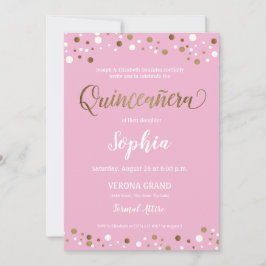 Quinceanera för rosa och guld- konfettiar 15th inbjudningar