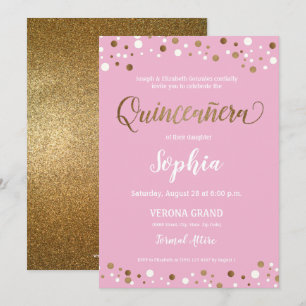 Quinceanera för rosa och guld- konfettiar 15th inbjudningar