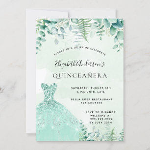 Quinceanera-förändrad skogsgrön klänning inbjudningar