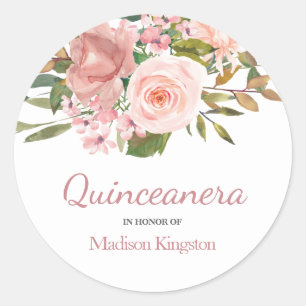 Quinceanera-förmån för ro Guld och blommor Runt Klistermärke