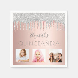 Quinceanera-foto glitter rosa silver ro guld pappersservett