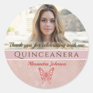 Quinceanera Foto Tack Klassisk Rund Klistermärke