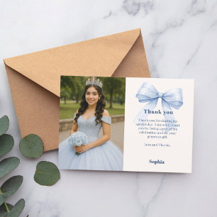 Quinceanera fotoboblått tack kort