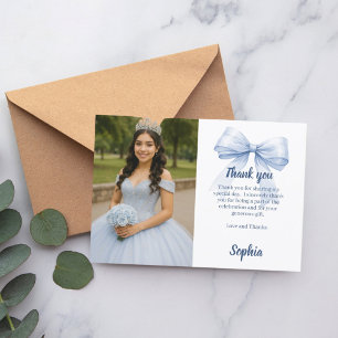 Quinceanera-fotoboblått vitt skript tack kort