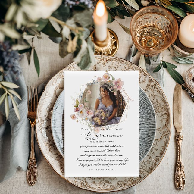 Quinceanera-fotot blommigt - ett enkelt tack-kort tack kort (Skapare uppladdad)