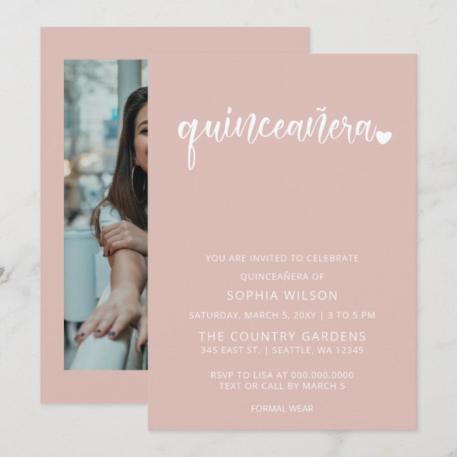  Quinceanera-fotot med Ro Guld Inbjudningar (Fram/baksida)