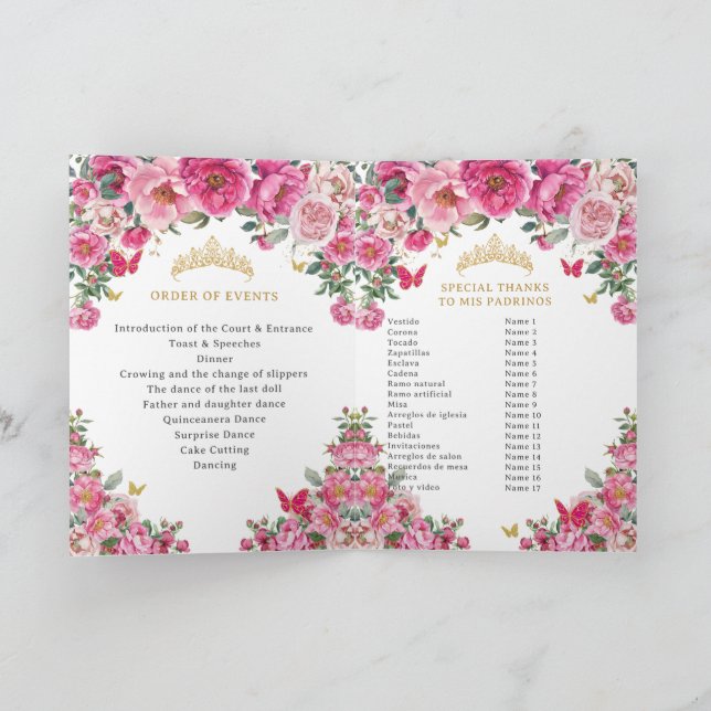 Quinceañera Fuchsia Padrinos Kyrkoprogram Program (Inuti)