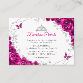Quinceanera Fuchsia Pink Silver Floral Details Tilläggskort