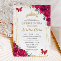 Quinceañera Fuchsia Rosa Blommigt Butterflies Tiar