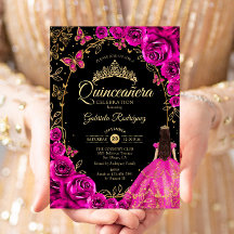 Quinceanera Fuchsia Rosa Guld Black
