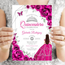 Quinceanera Fuchsia Rosa Silverdräkt