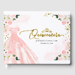 Quinceanera Gästbok Rosad Klänning Blommig