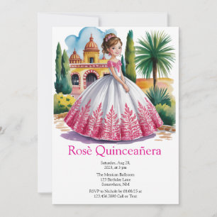 Quinceañera Girl in Rosa and White Gown Gown Inbjudningar
