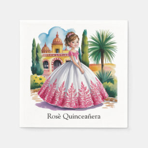 Quinceañera Girl in Rosa and White Gown Gown Pappersservett