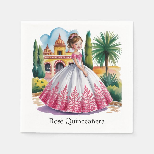 Quinceañera Girl in Rosa and White Gown Gown Pappersservett (Framsidan)