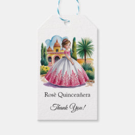 Quinceañera Girl in Rosa and White Gown Tack Presentetikett