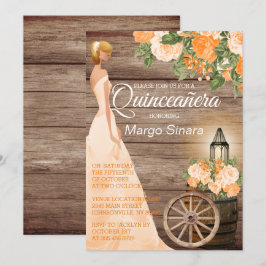 Quinceañera Girl - Wood Barrel & Orange Flowers Inbjudningar