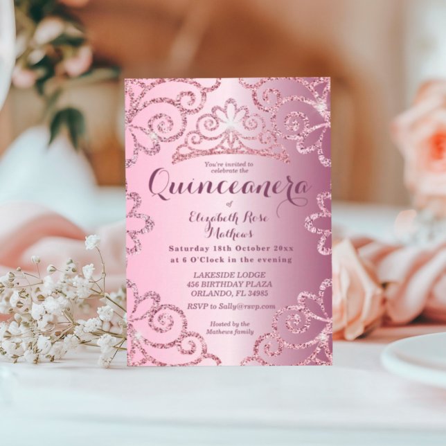 Quinceanera Girly Glitter  Rosa Birthday Inbjudningar (Skapare uppladdad)