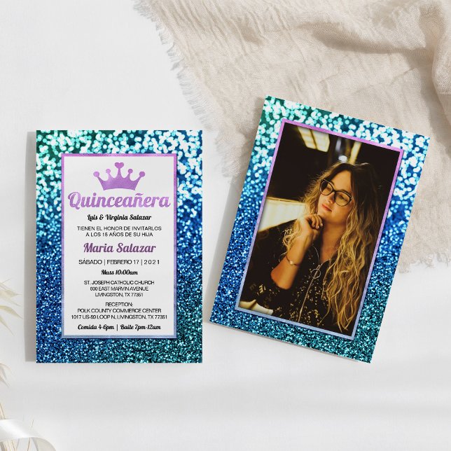 Quinceanera Glamous Glitter Spanska inbjudan (Skapare uppladdad)