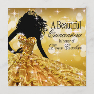 Quinceanera Glitter Boll Gown guld Inbjudningar