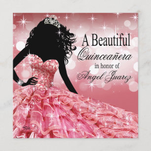 Quinceanera Glitter Boll Gown rosa Inbjudningar