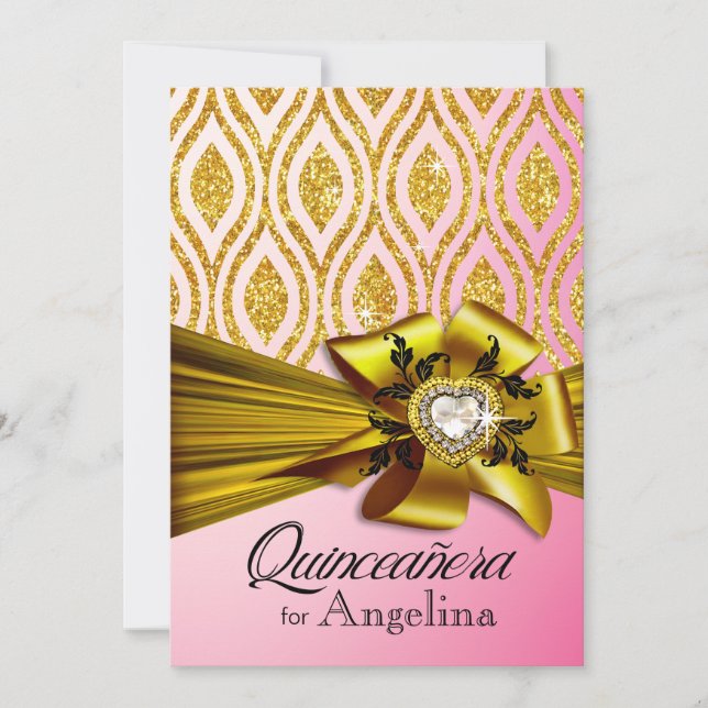 Quinceanera Glitter Geometric Ovalers | rosa guld Inbjudningar (Framsida)