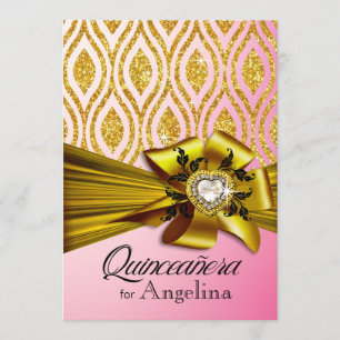 Quinceanera Glitter Geometric Ovalers rosa guld Inbjudningar