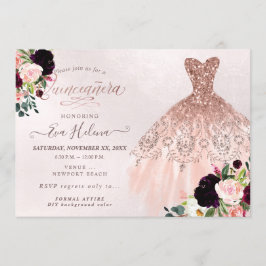 Quinceañera, Glitter Gown, Burgundy  Inbjudningar