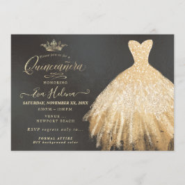 Quinceañera, Glitter Gown, Faux Guld Inbjudningar