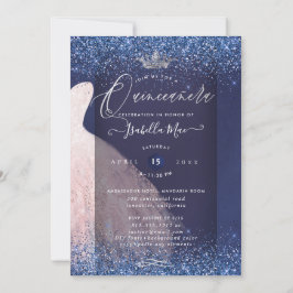Quinceanera  Glitter Gown + marinblått Inbjudningar