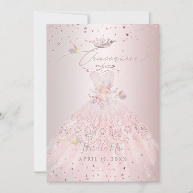 Quinceanera  Glitter Gown Sweet ärs Inbjudningar (Framsida)