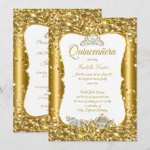 Quinceanera Glitter Sagolik Guld Kalesch Festlig F Inbjudningar