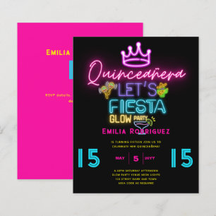 QUINCEAÑERA Glödande Fest Inbjudan Neonlys Fest