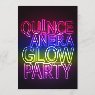 Quinceanera GLOW PARTY födelsedagsinbjudan Inbjudningar