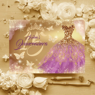 Quinceanera Gnista Guld Lila Klänning  Inbjudningar