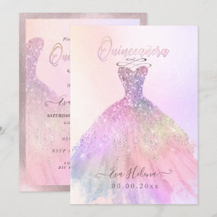 Quinceañera , Gnistra Gown, Cotton Candy Inbjudningar