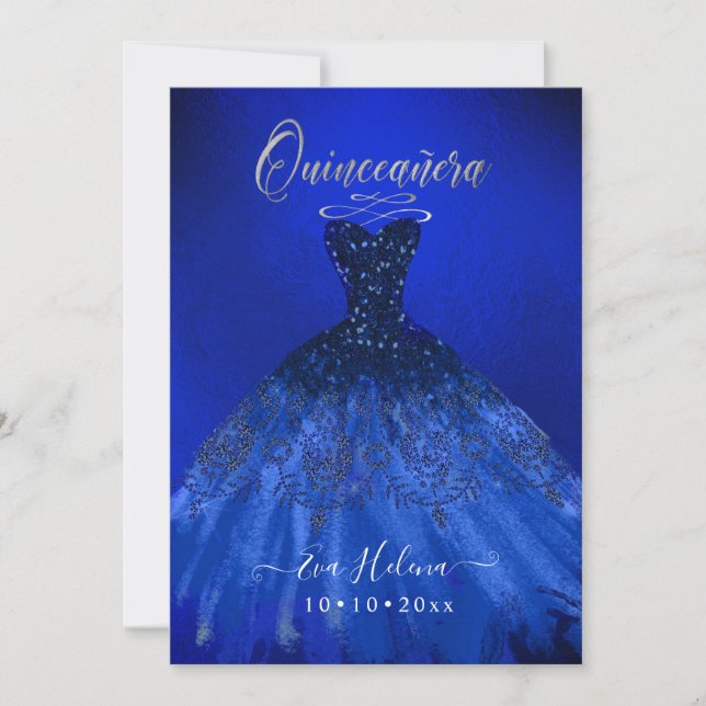 Quinceañera, Gnistra Gown, Electric Blue Inbjudningar (Framsida)