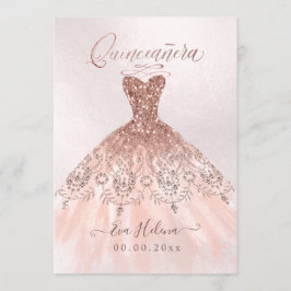 Quinceañera, Gnistra Gown, Faux Ro Guld-kort Inbjudningar
