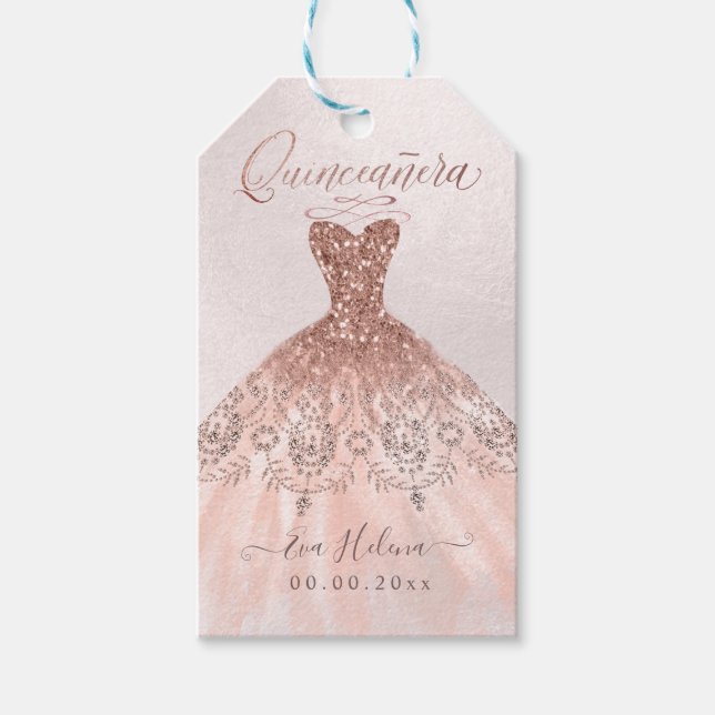Quinceañera , Gnistra Gown, Faux Ro Guld Presentetikett (Framsidan)