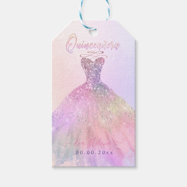 Quinceañera, Gnistra Gown, Pastel Cotton Candy Presentetikett (Framsidan)