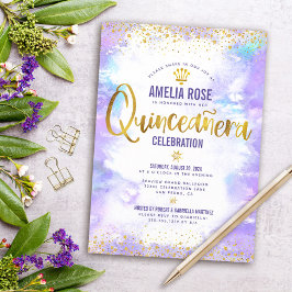Quinceañera Gold Foil Lila Watercolor Elegant Inbjudningar