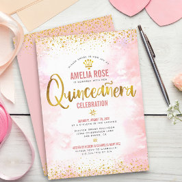 Quinceañera Gold Foil Rosa Watercolor Chic Inbjudningar