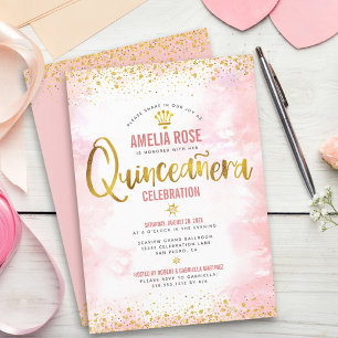 Quinceañera Gold Foil Rosa Watercolor Chic Inbjudningar