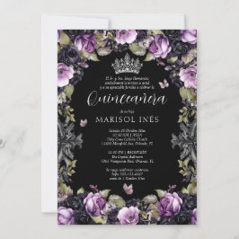 Quinceañera Gótica Morada y Negra con Flores Moody Inbjudningar