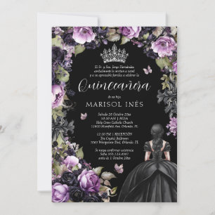 Quinceañera Gótica Morada y Negra con Flores Moody Inbjudningar