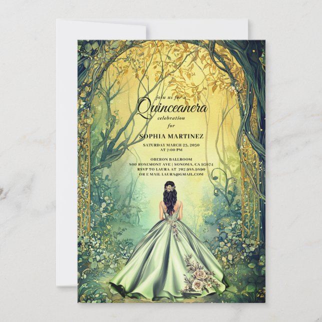 Quinceanera Gown Enchanted Forest Portal Inbjudningar (Framsida)