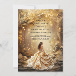 Quinceanera Gown Enchanted Golden Forest Portal Inbjudningar